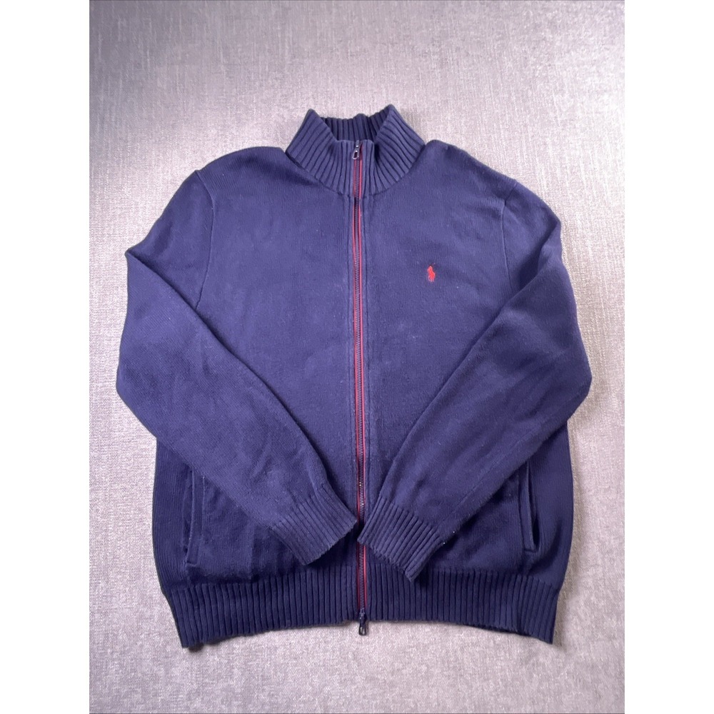 Polo Ralph Lauren Sweater Jacket Navy Blue Golf Full‎ Zip Mock Neck XL